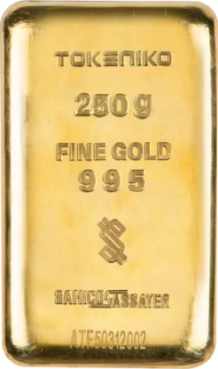 تصویر شمش طلا ۲۵۰ گرمی ۲۴ عیار توکنیکو