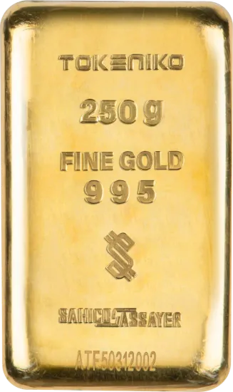 تصویر شمش طلا ۲۵۰ گرمی ۲۴ عیار توکنیکو