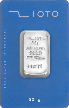 تصویر شمش نقره خالص ۵۰ گرمی زیوتو