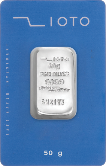 تصویر شمش نقره خالص ۵۰ گرمی زیوتو